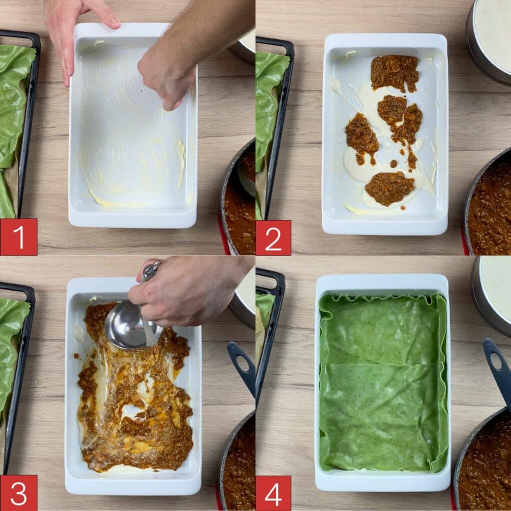 Lasagne beschichten Anleitungsschritte 1 bis 4