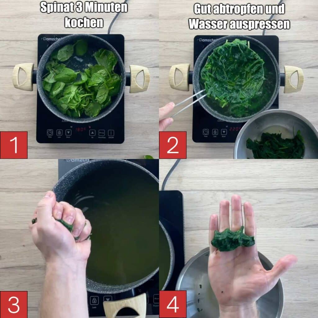 Spinatgnocchi mit Salbeibutter selber machen Anleitungsschritte 1 bis 4